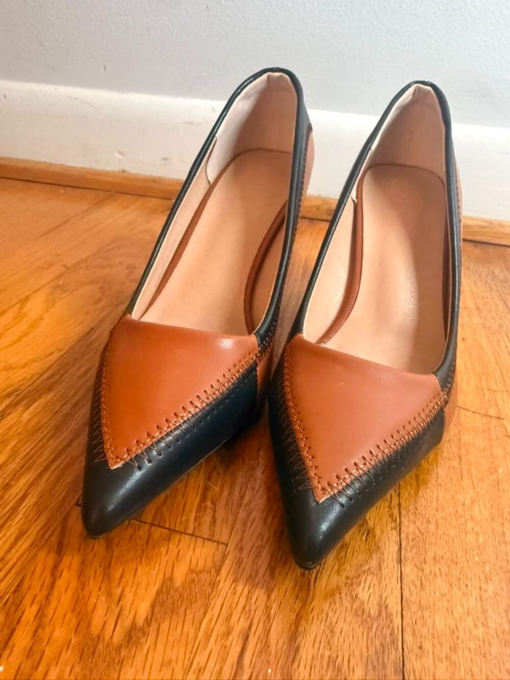 Women's Brown & Black Pointed Toe Block Heel Pumps | Size 36 | New - Picture 3 of 4